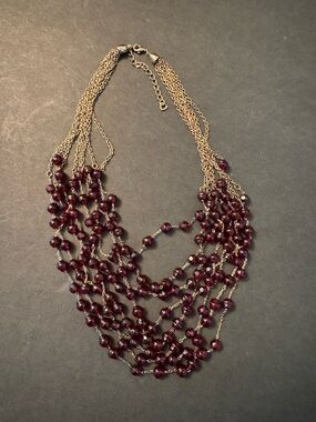Multi-Strand Garnet Bead Necklace in Deep Burgundy